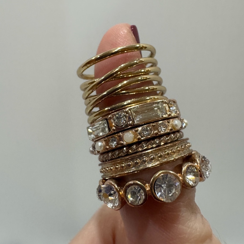 Gold tone and rose gold tone and rhinestone Stacking Ring Set - Picture 11 of 12